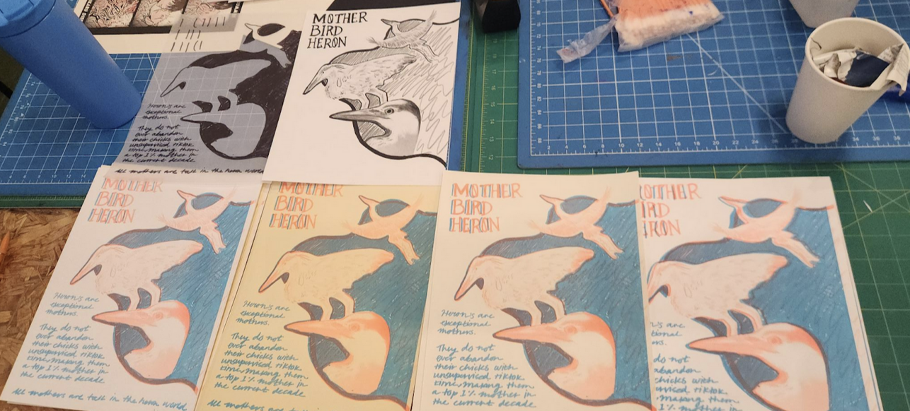 Risograph print of heron